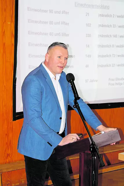 Vierhöfens Bürgermeister Lars Jaap - hier beim Bauernrechnen 2024 - ließ wieder das vergangene Jahr Revue passieren