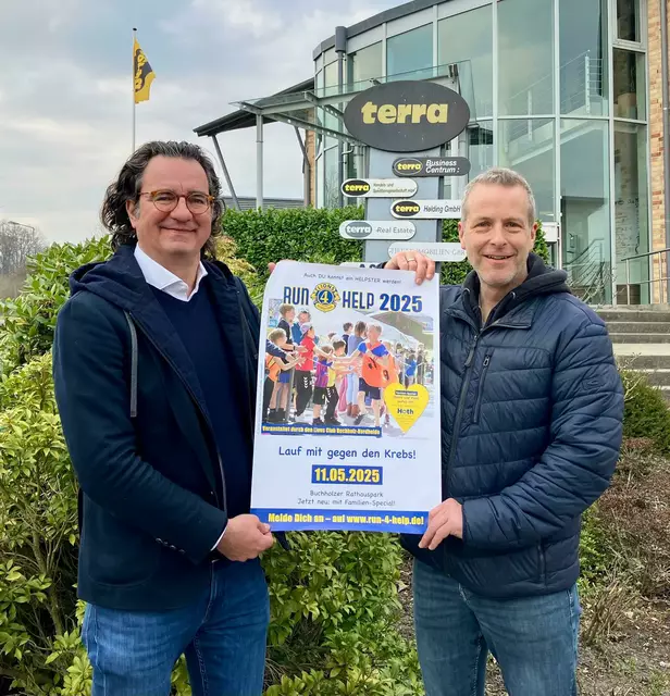 Früher Klassenkameraden am GAK, heute gemeinsam gegen den Krebs unterwegs: terra-Gesellschafter Andreas Tietz (links) und Christoph Reise (Run4Help). | Foto: Lions Club Buchholz-Nordheide