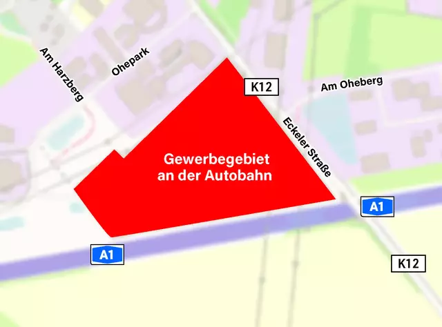 Seit 2019 wurde im Gewerbegebiet Nenndorf erst ein Grundstück veräußert | Foto: OpenStreetMap/msr