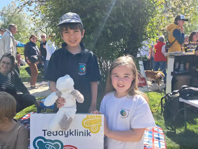 Henry (li.) und Martha lernten in der Teddyklinik das Anlegen von Verbänden | Foto: Anika Werner