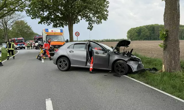Der Wagen war nach einer leichten Rechtskurve von der Fahrbahn abgekommen | Foto: Polizei