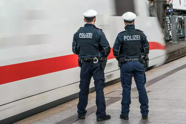 Eine Streife der Bundespolizei auf einem Bahnsteig an einem einfahrenden ICE | Foto: Symbolfoto: Bundespolizei