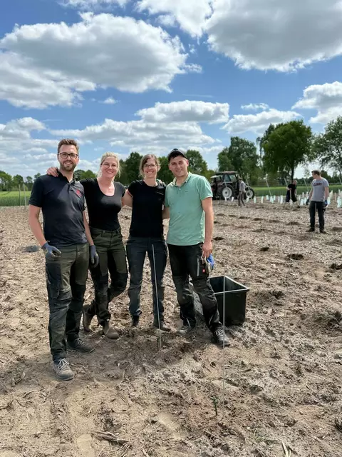 Die vier jungen Winzer bei der Pflanzaktion | Foto: Traube und Biene GbR