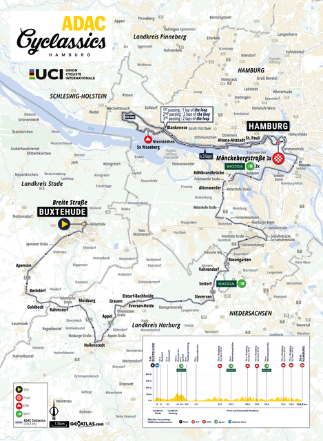 Die Streckenführung für die Profis mit Start in Buxtehude und Ziel in Hamburg | Foto: ADAC Cyclassics