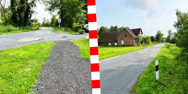 Ein Teil der Rübker Straße ist bereits mit einem provisorischen Gehweg aus Schotter versehen (li.). Jetzt soll ein weiterer Teil der Straße einen solchen Gehweg erhalten | Foto: Daniel Beneke/LK Stade/jd