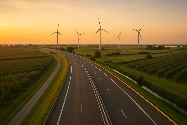 Windräder entlang der A26 im Alten Land: Das möchte Lühe-Samtgemeinde-Bürgermeister Timo Gerke ermöglichen. Doch bisher sträubt sich der Landkreis dagegen (Symbolbild) | Foto: Bild KI-generiert
