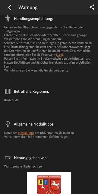 Die Warnmeldung in der NINA-App | Foto: NINA