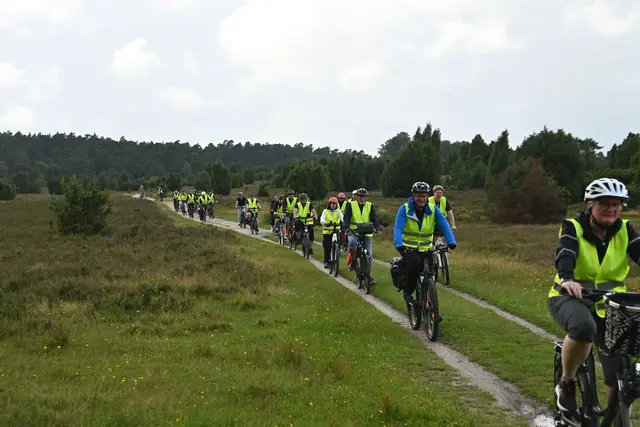 Eine Fahrradkolonne in der Heide zwischen Wilsede und Döhle | Foto: Mathias Wille