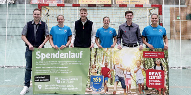 Das Team von Rewe Burmeister und die BSV-Bundesliga-Handballerinnen freuen sich über viele Teilnehmer beim Spendenlauf | Foto: BSV