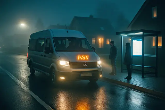 Das Anruf-Sammeltaxi (AST) ist eine perfekte Ergänzung zum ÖPNV. Die Taxis sind auch abends unterwegs, wenn keine Busse mehr fahren | Foto: KI-generiert