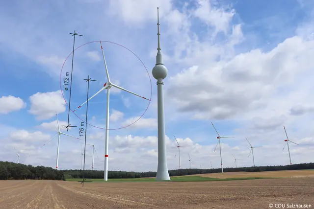 Die Visualisierung der Größe der Windkraftanlagen im Vergleich zum Berliner Fernsehturm veranschaulicht das Ausmaß der Planungen im Landkreis Harburg | Foto: CDU Salzhausen