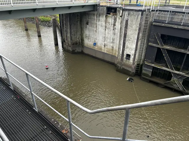 Im Vorfeld der Arbeiten untersuchten Taucher das Sperrwerk Abbenfleth | Foto: NLWKN/ Arne Cohrs
