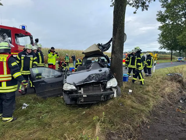 Der Wagen war seitwärts gegen einen Straßenbaum geprallt | Foto: Polizei