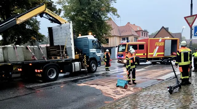 Die Einsatzkräfte streuen die Fahrbahn ab | Foto: Simon Steffen