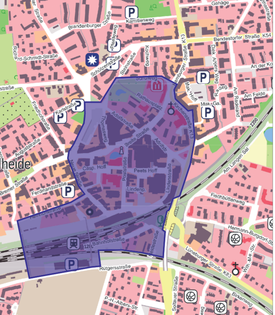 Der lilafarbene Bereich umfasst die geplante Alkoholverbotszone | Foto: LGLN / Verwaltung