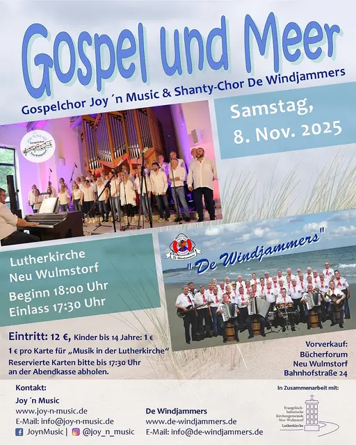 Die Chöre „Joy ’n Music“ und „De Windjammers“ gestalten am 8. November 2025 in der Lutherkirche ein gemeinsames Konzert unter dem Motto „Gospel und Meer“ | Foto: Ev.-luth. Lutherkirchengemeinde