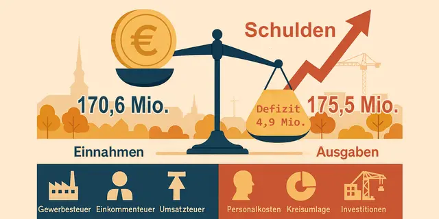 Der Stader Haushalt 2026 weist ein Defizit von 4,9 Millionen Euro auf. Die Schulden werden weiter steigen | Foto: KI-generiert