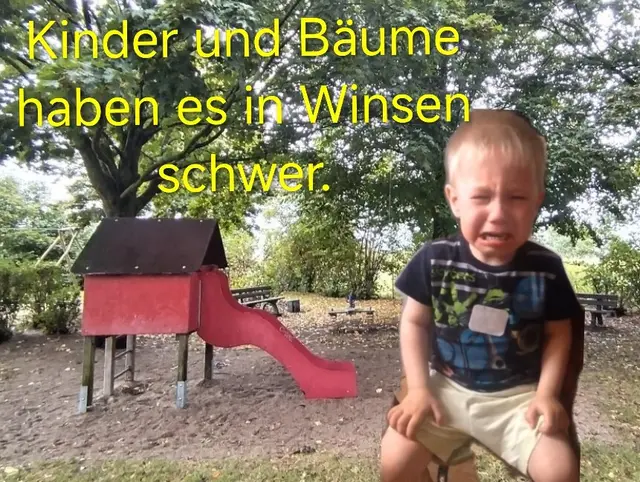 Wie die Bildüberschrift es aussagt. Bäume können leider nicht weinen. Kinder schon, wenn man ihnen den schönsten Spielplatz in Winsen wegnimmt. | Foto: Rüdiger Störtebecker,   Kind aus YouTube Film