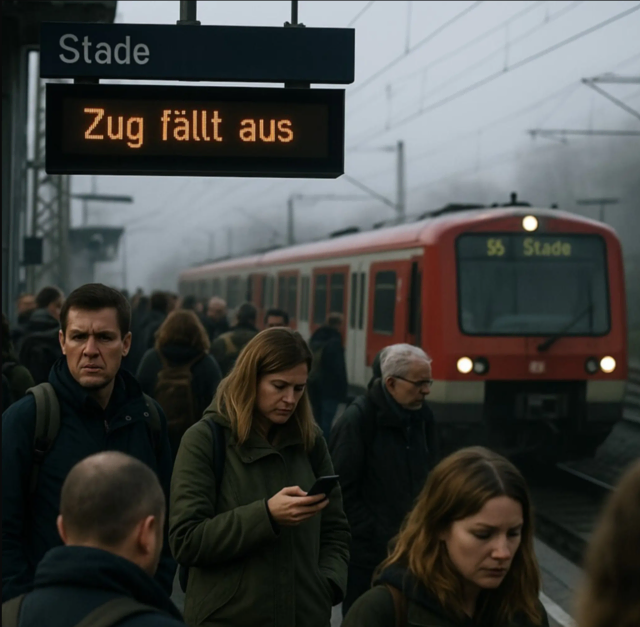 Pendlerfrust an den Bahnsteigen im Landkreis Stade: Immer öfter verspäten sich die S-Bahnen nach Hamburg | Foto: KI-generiert