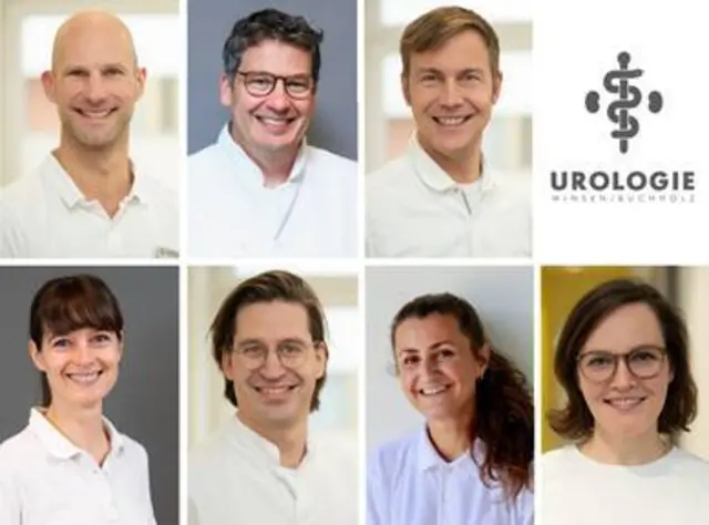 Das Team der urologische Gemeinschaftspraxis Winsen/Buchholz (von o. li. nach u. re.): Dr. Philip Reiß, Dr. Kilian Rödder, Tim Neumann, Dr. Katharina Kraetzer, Philipp Latz, Margarete Hoppe und Christina Moritz. | Foto: Krankenhäuser Buchholz_Winsen