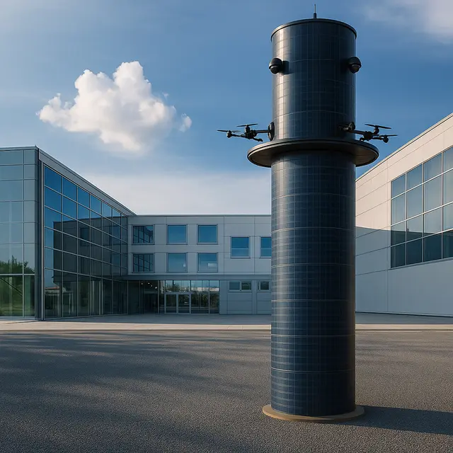 Der mit Drohnen ausgestattete Secure-Tower ist gedacht zur Überwachung von Betriebsgeländen und militärischen Bereichen | Foto: Matea