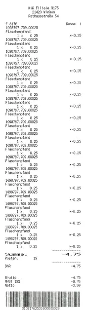 Der Beleg von meiner Pfandrückgabe.