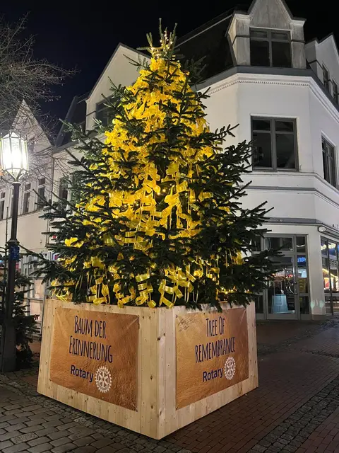 Der Baum der Erinnerungen steht während des Weihnachtsmarktes am Stader Pferdemarkt | Foto: Andrea Ehmke