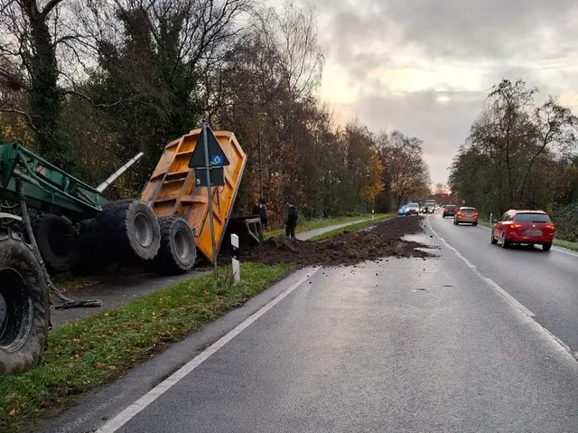 Die Unfallstelle auf der B73 mit der verschmutzen Fahrbahn | Foto: Polizei