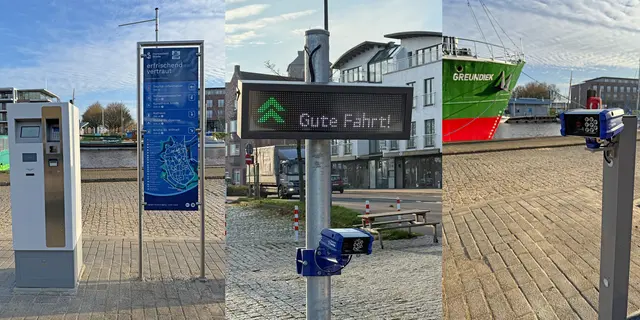 Der neugestaltete Hafenparkplatz in Stade ist jetzt mit Kameras zur Kennzeichen-Erkennung und einem Display bei der Ausfahrt versehen | Foto: Stadtwerke Stade