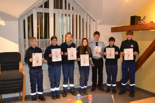 Jugendflamme Stufe 1 (v. li.): Paul Witte, Zoë Kaestner, Emily Westphal, Lina Pohle, Matti Leptien, Collin Hempel und Leon Felske | Foto: Nora Schmidt-Eustermann