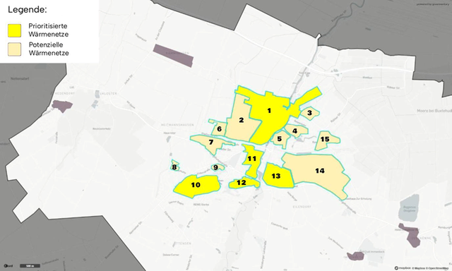 Fünf von 15 Wärmenetzeignungsgebiete sollen von den Stadtwerken näher untersucht werde | Foto: Green  Planet Energy eG/Hansestadt Buxtehude
