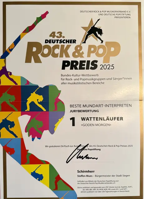 Die Siegerurkunde für die "Wattenläufer" in der Mundart-Kategorie | Foto: Wattenläufer