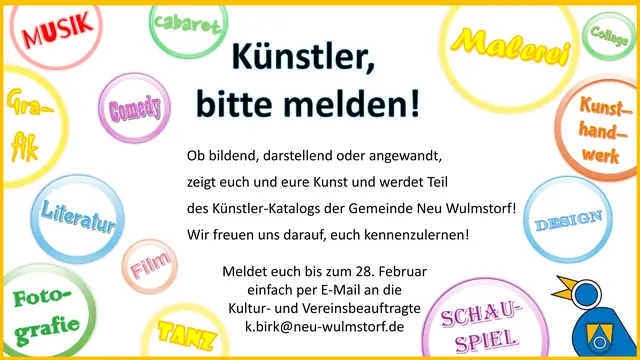 Mit einer Anzeige ruft die Gemeinde Neu Wulmstorf Künstlerinnen und Künstler aller Sparten dazu auf, Teil des neuen Künstler-Katalogs zu werden | Foto: Gemeinde Neu Wulmstorf