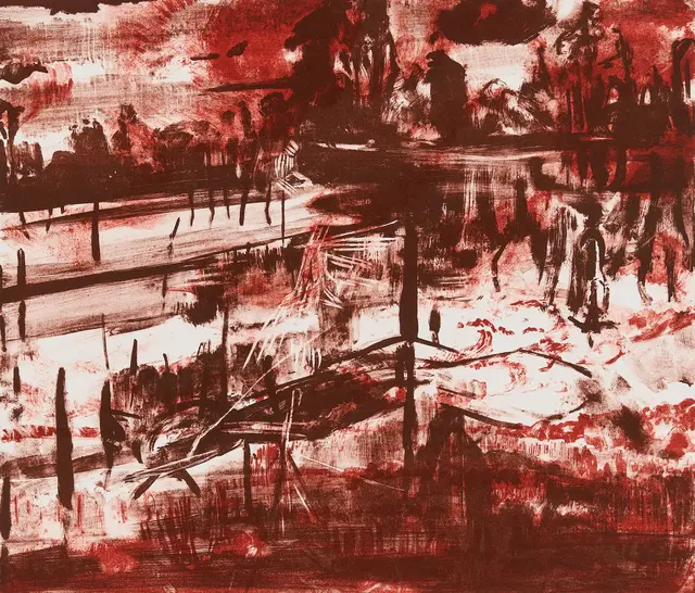 Yvette Kiessling, aus der Reihe „Hohes Moor“ (2022, mehrfarbige Tuschelithografie, 42 x 48 cm)  | Foto: © VG Bild-Kunst Bonn