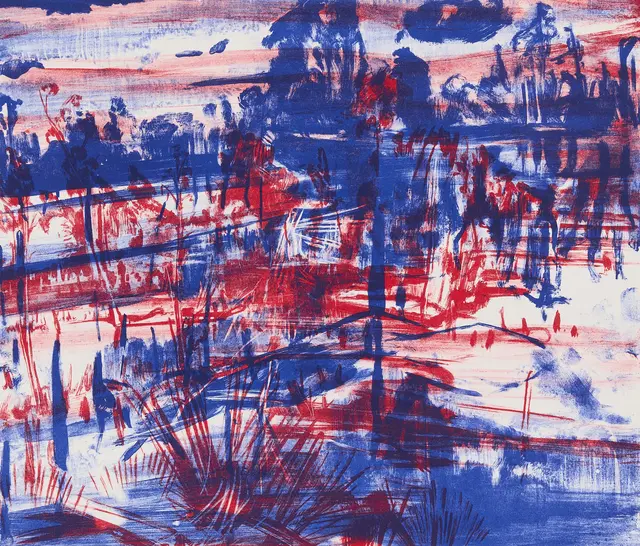 Yvette Kiessling, aus der Reihe „Hohes Moor“ (2022, mehrfarbige Tuschelithografie, 42 x 48 cm) | Foto: © VG Bild-Kunst Bonn