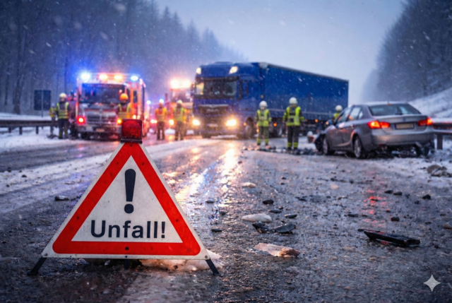Straßenglätte und Schneefall sorgte für schwere Unfälle (Symbolbild) | Foto: KI-generiert