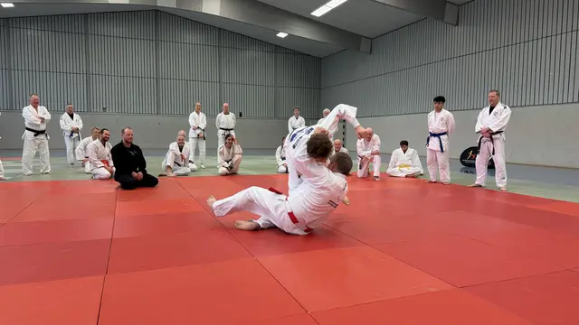 Hier wird ein Selbstfallwurf demonstriert. Der Verteidiger geht zu Boden und reißt den Angreifer mit sich. | Foto: Jan Eggert, MTV Ramalesloh