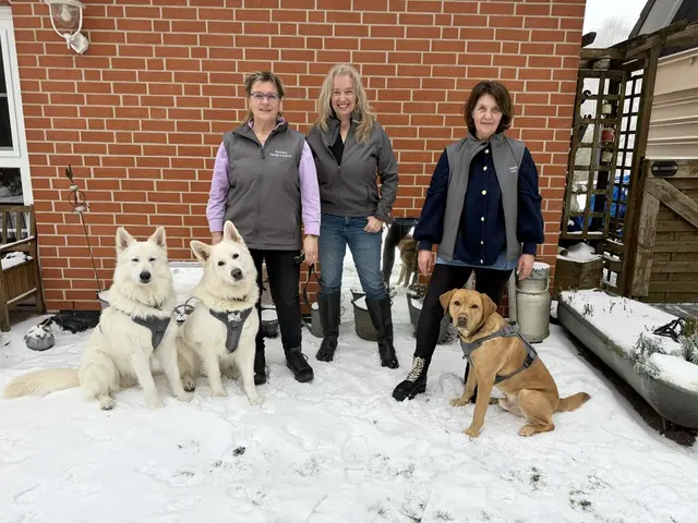 Gabriele Staatz-Duckert (v.li), Sabine Neumann-Heinen und Angela Schroll mit ihren Therapiebegleithunden | Foto: tml