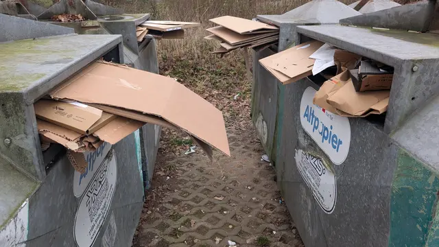 Die Menge an Altpapier im Landkreis Stade soll laut Statistik rückläufig sein. Das ist verwunderlich angesichts der vollgestopften Container. Oder landen Pappe und Co. jetzt einfach im Hausmüll, weil die Menschen kein Altpapier mehr in den Containern entsorgen können? | Foto: jd