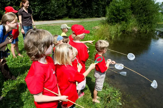 Mit Kescher und Lupe ausgestattet können Kinder den Braken erkunden | Foto: NABU/Franz Fender