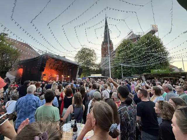 Feiernde Menschenmenge vor der Bühne auf dem Petri-Platz beim Altstadtfest Buxtehude