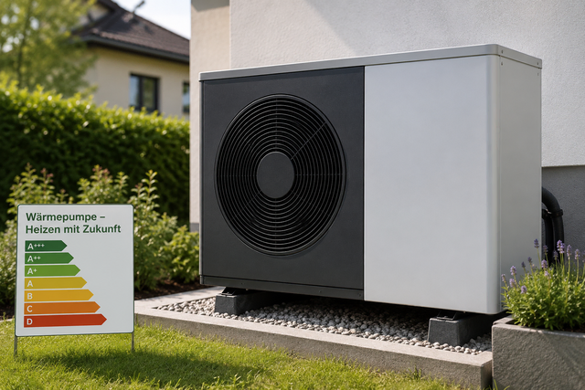 Wärmepumpe mit Effizienzschild (Symbolbild) | Foto: KI