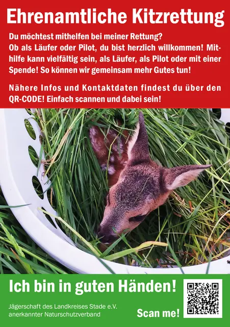 Weitere Helfer sind immer willkommen: Der Flyer der Kitzrettung mit QR-Code | Foto: Heiko Lawrenz