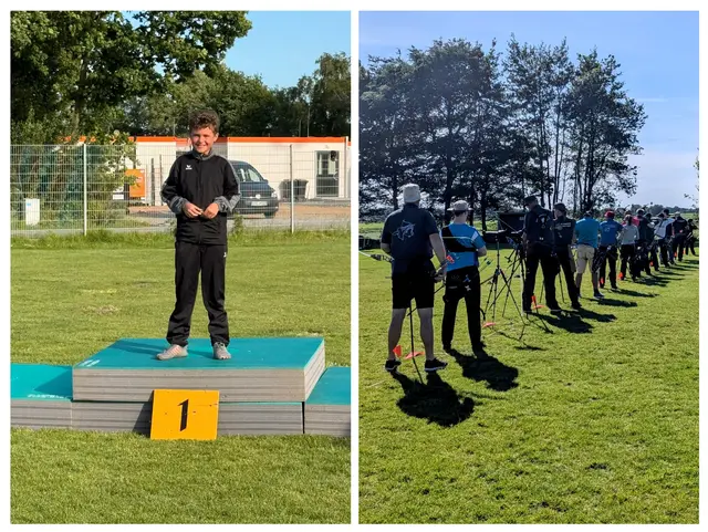 Bezirksmeisterschaft im Bogenschießen in Hammah: Jüngsten Starter bei der Siegerehrung war Eddy Alois Gross vom SV Harsefeld | Foto: Silke Peters