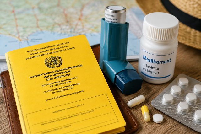 Impfbuch und Medikamente (Symbolbild) | Foto: KI
