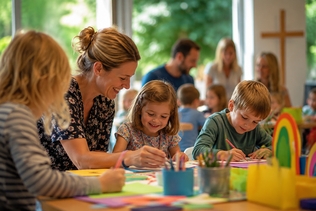 Bei der Kirche Kunterbunt stehen Mitmachaktionen, Musik und Gemeinschaft für die ganze Familie im Mittelpunkt | Foto: KI-generiert