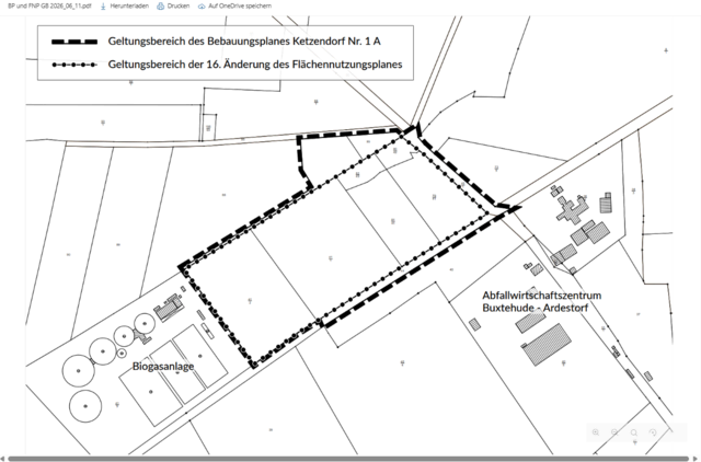 Die markierte Fläche soll im Bebauungsplan und Flächennutzungsplan geändert werden | Foto: Hansestadt Buxtehude