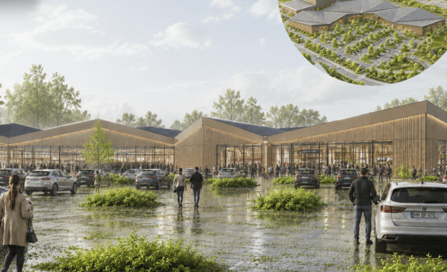 Es gibt schon Interessenten für einen großen Lebensmittelmarkt: das Fachmarktzentrum mit Parkplatz könnte neben dem Rechenzentrum entstehen | Foto: RKW Architektur plus