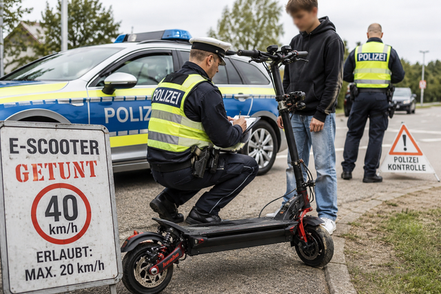 Symbolbild: Die Stader Polizei hat einen 14-Jährigen kontrolliert, der mit seinem getunten E-Scooter viel zu schnell unterwegs war | Foto: Ki-generiert