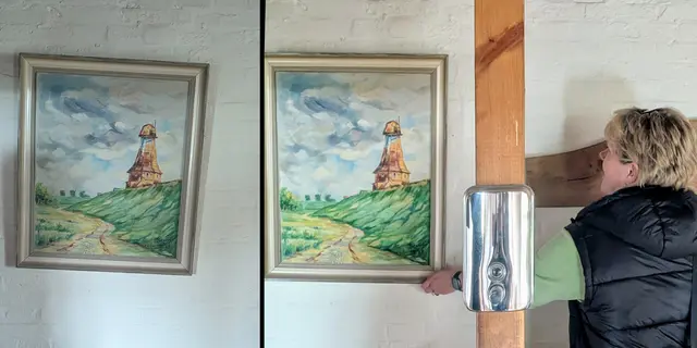 Sogar das alte Gemälde von der Mühle im Gastraum hing schief. Petra Schlichting rückte das Bild schnell wieder gerade | Foto: jd
